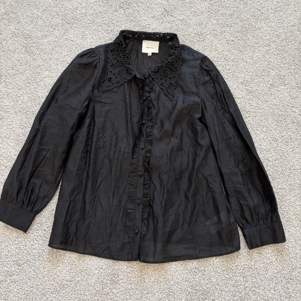 Reformation Indy Top Womens 6 Black Button Up Lace Collar Coquette‎ Whimsigoth